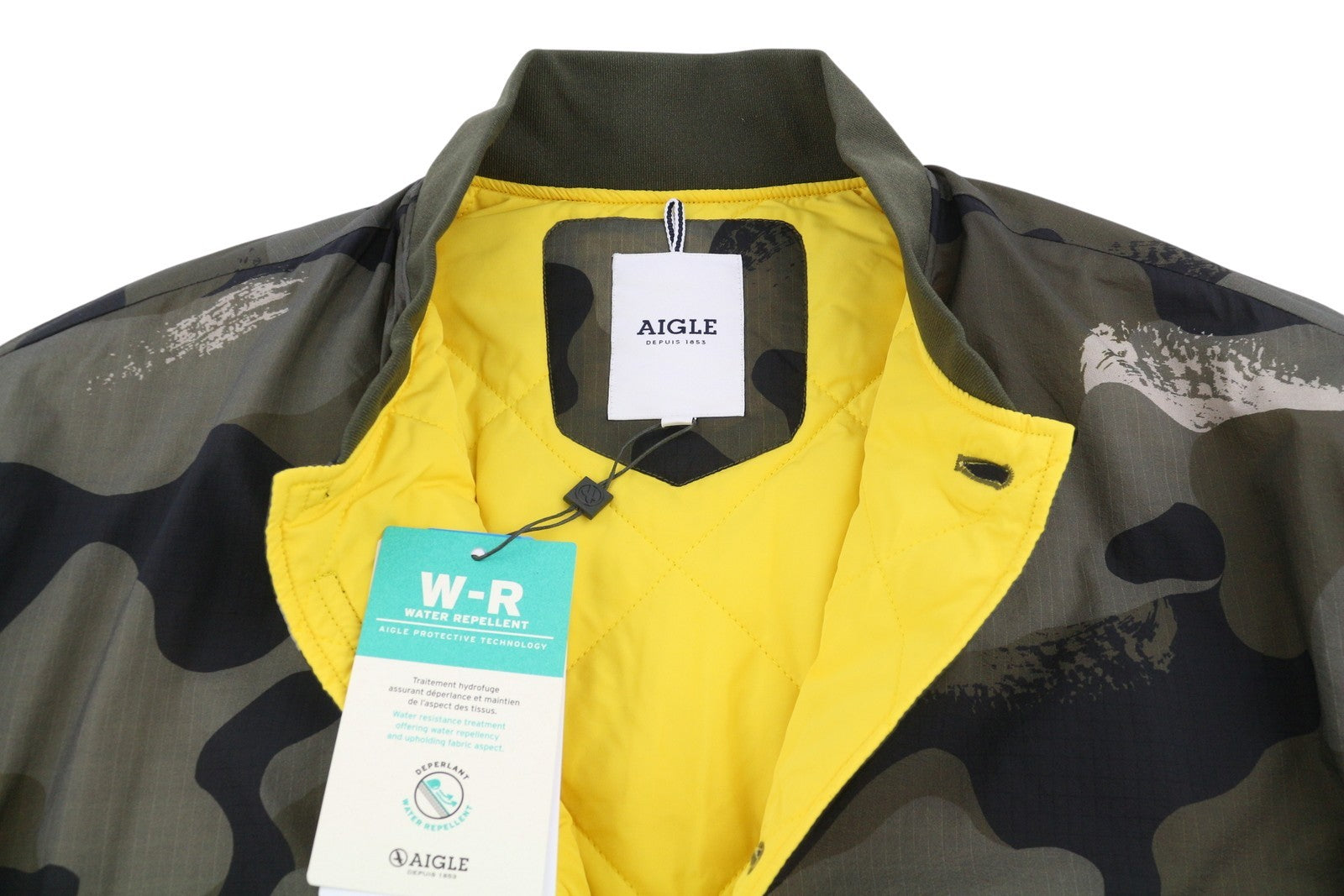 AIGLE Morister Men Jacket M Camouflage Padded Full Zip Button Up Bomber