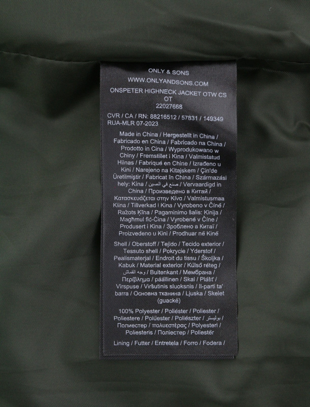 ONLY & SONS Onspeter Highneck Men Jacket M Dark Green Quilted Padded Full Zip