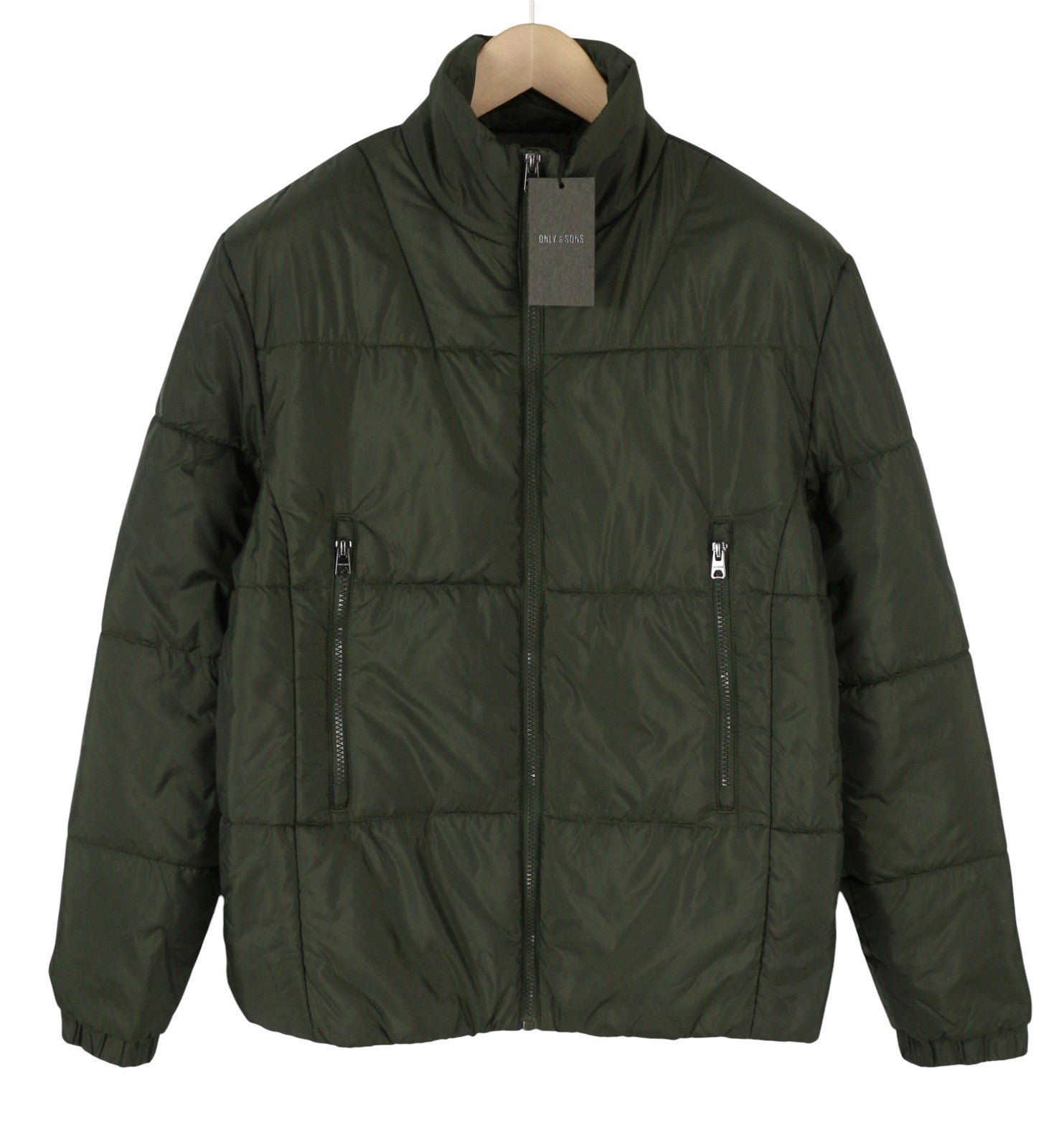 ONLY & SONS Onspeter Highneck Men Jacket M Dark Green Quilted Padded Full Zip
