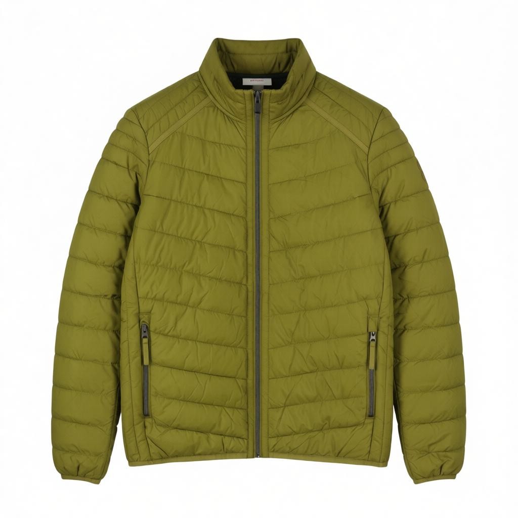 S.OLIVER Men Jacket XL Green High Neck Padded Quilted Full Zip Lightweight