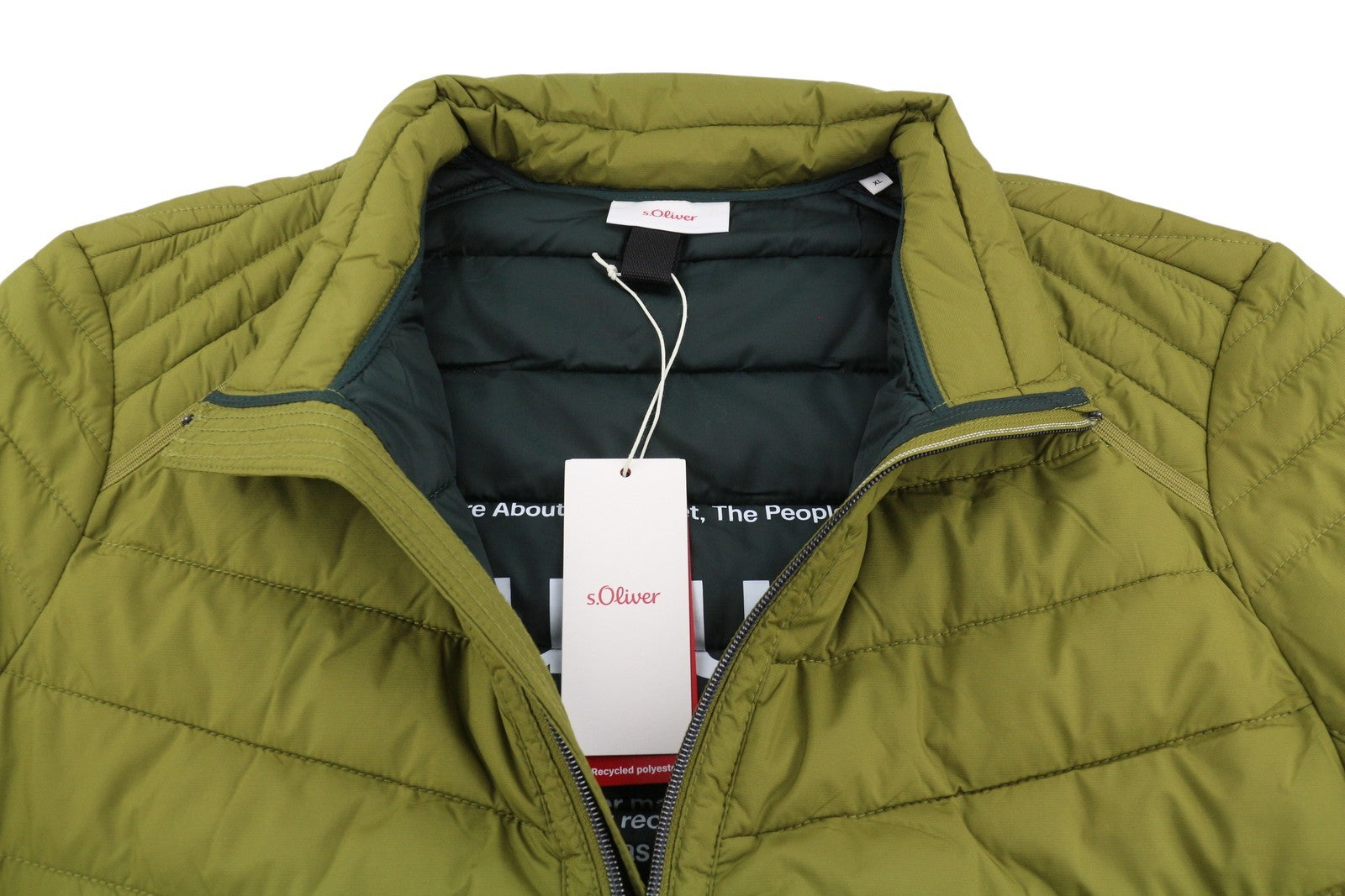 S.OLIVER Men Jacket XL Green High Neck Padded Quilted Full Zip Lightweight