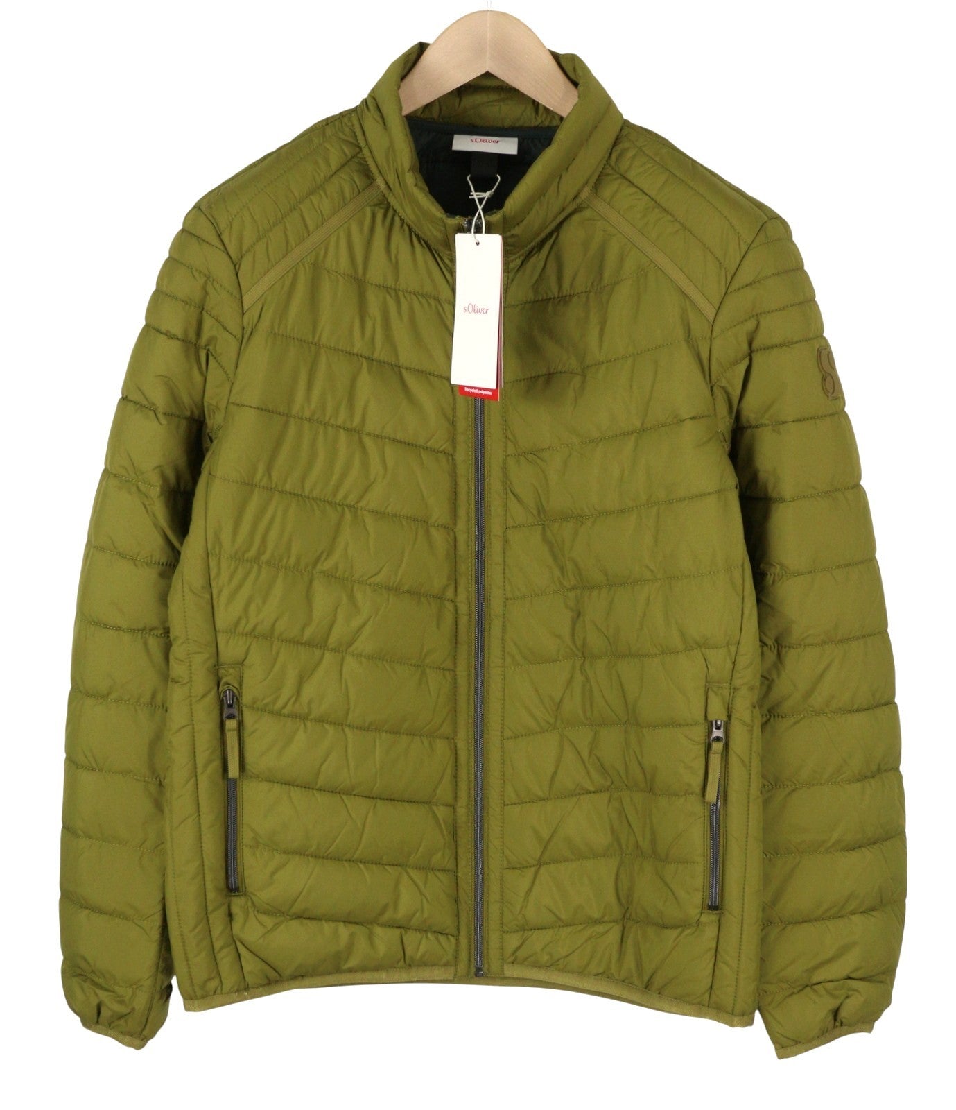 S.OLIVER Men Jacket XL Green High Neck Padded Quilted Full Zip Lightweight