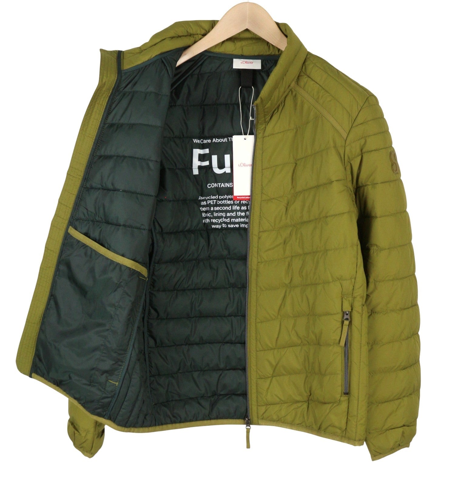 S.OLIVER Men Jacket L Green High Neck Padded Quilted Full Zip Lightweight