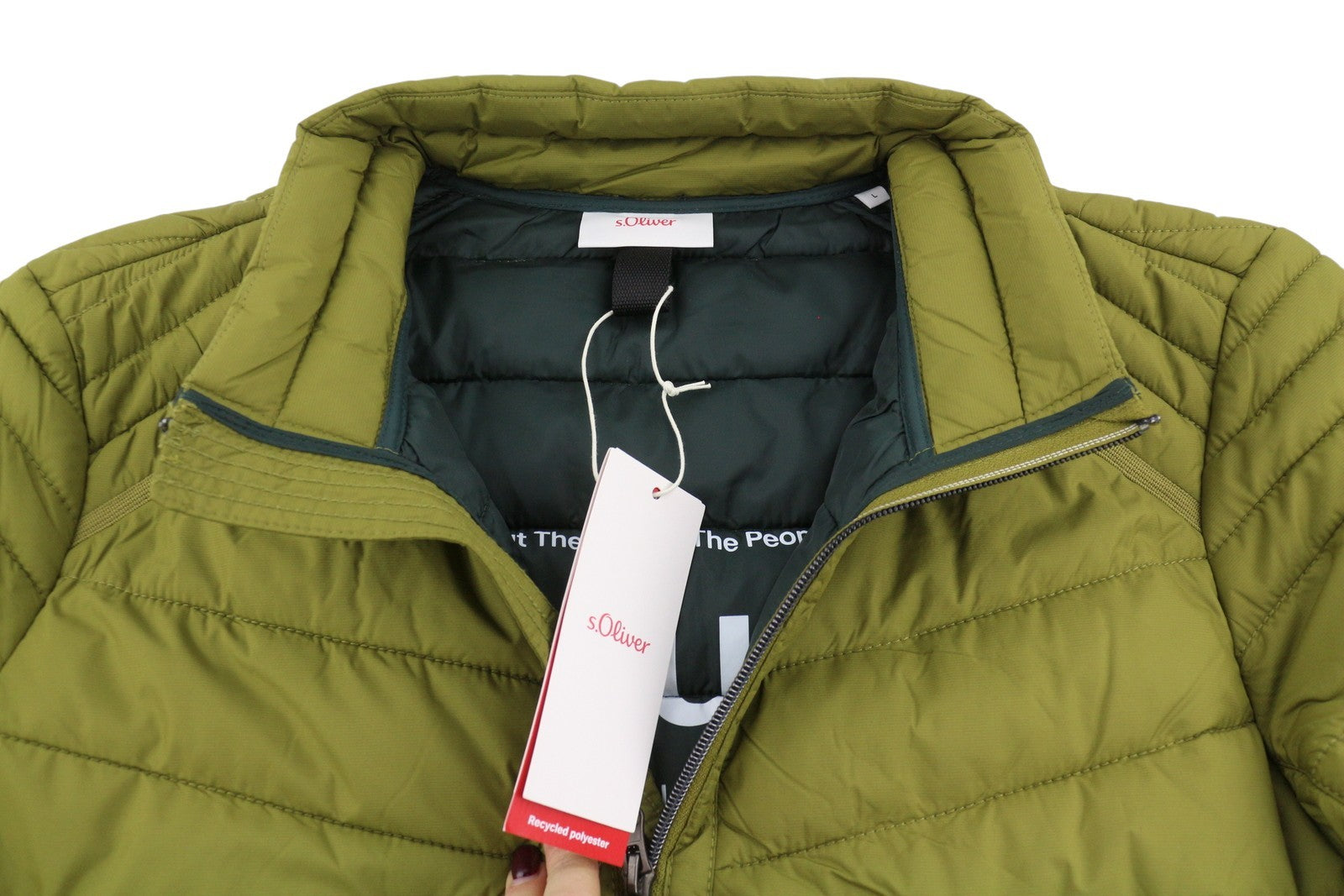 S.OLIVER Men Jacket L Green High Neck Padded Quilted Full Zip Lightweight