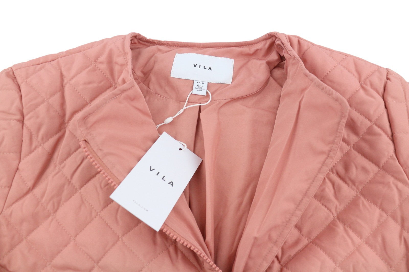 VILA Sassy Women Jacket EU42 Pink Quilted Padded Asymmetrical Zip Lightweight