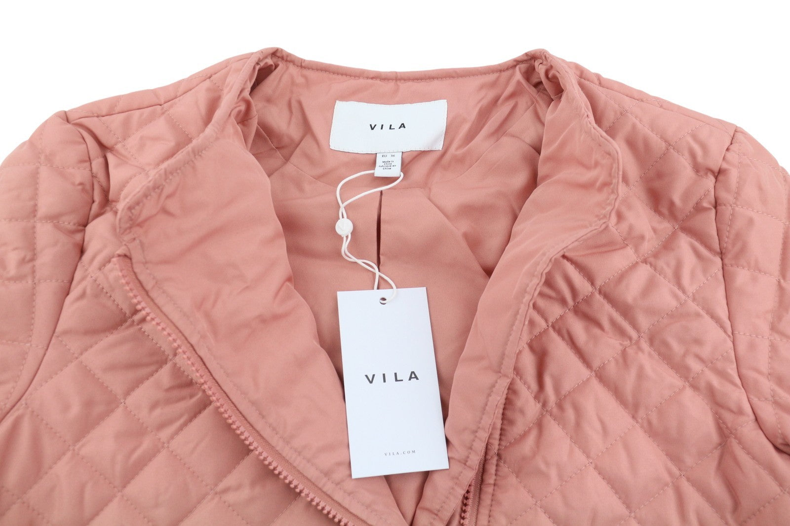 VILA Sassy Women Jacket EU36 Pink Quilted Padded Asymmetrical Zip Lightweight