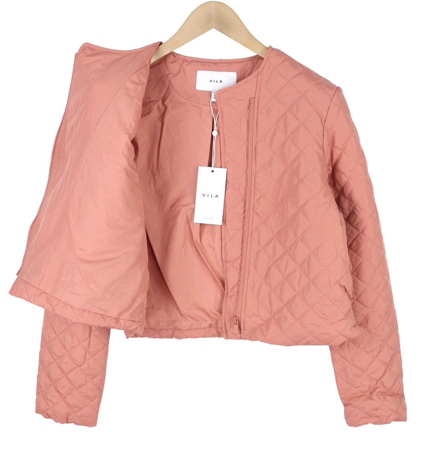 VILA Sassy Women Jacket EU36 Pink Quilted Padded Asymmetrical Zip Lightweight