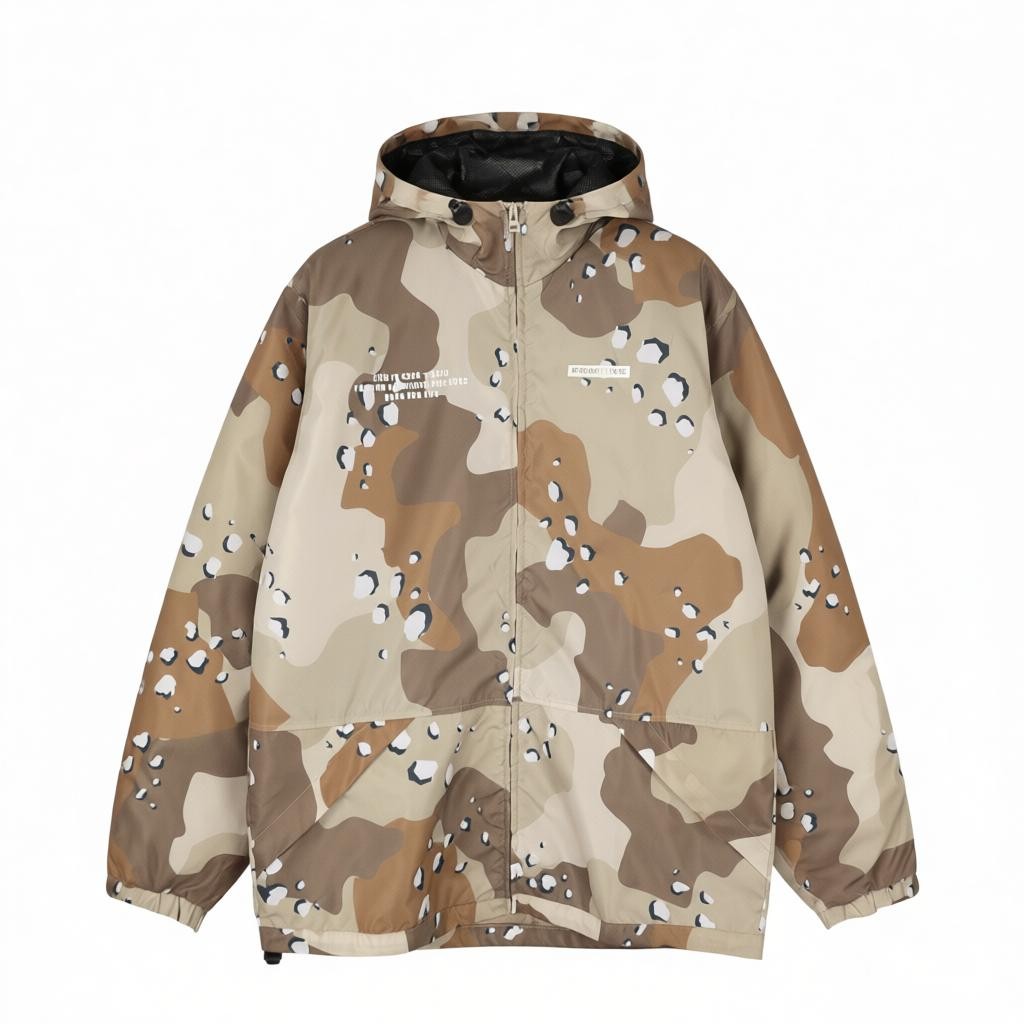 PRIMITIVE SKATEBOARDING Men Jacket L Brown Camouflage Hooded Zip Lightweight