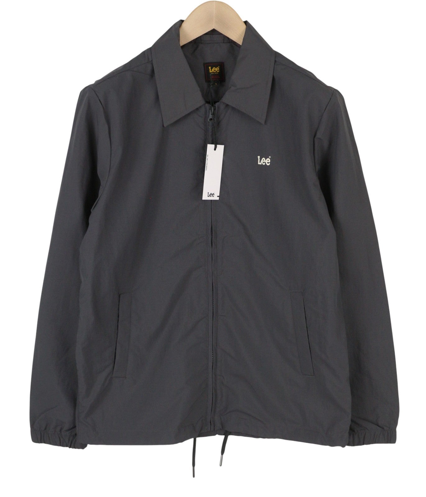 LEE Men Jacket S Washed Black Spread Neck Full Zip Unlined Lightweight