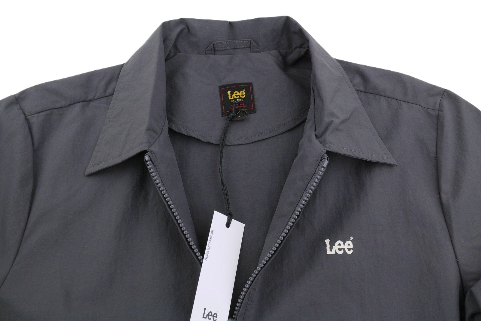 LEE Men Jacket S Washed Black Spread Neck Full Zip Unlined Lightweight