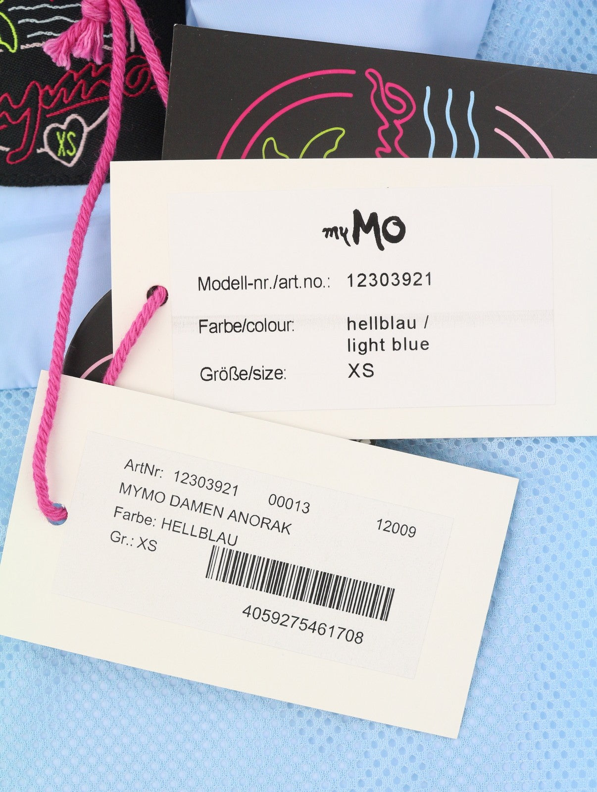 MYMO Women Jacket XS Light Blue Hooded Drawstring Waist Parka Lightweight