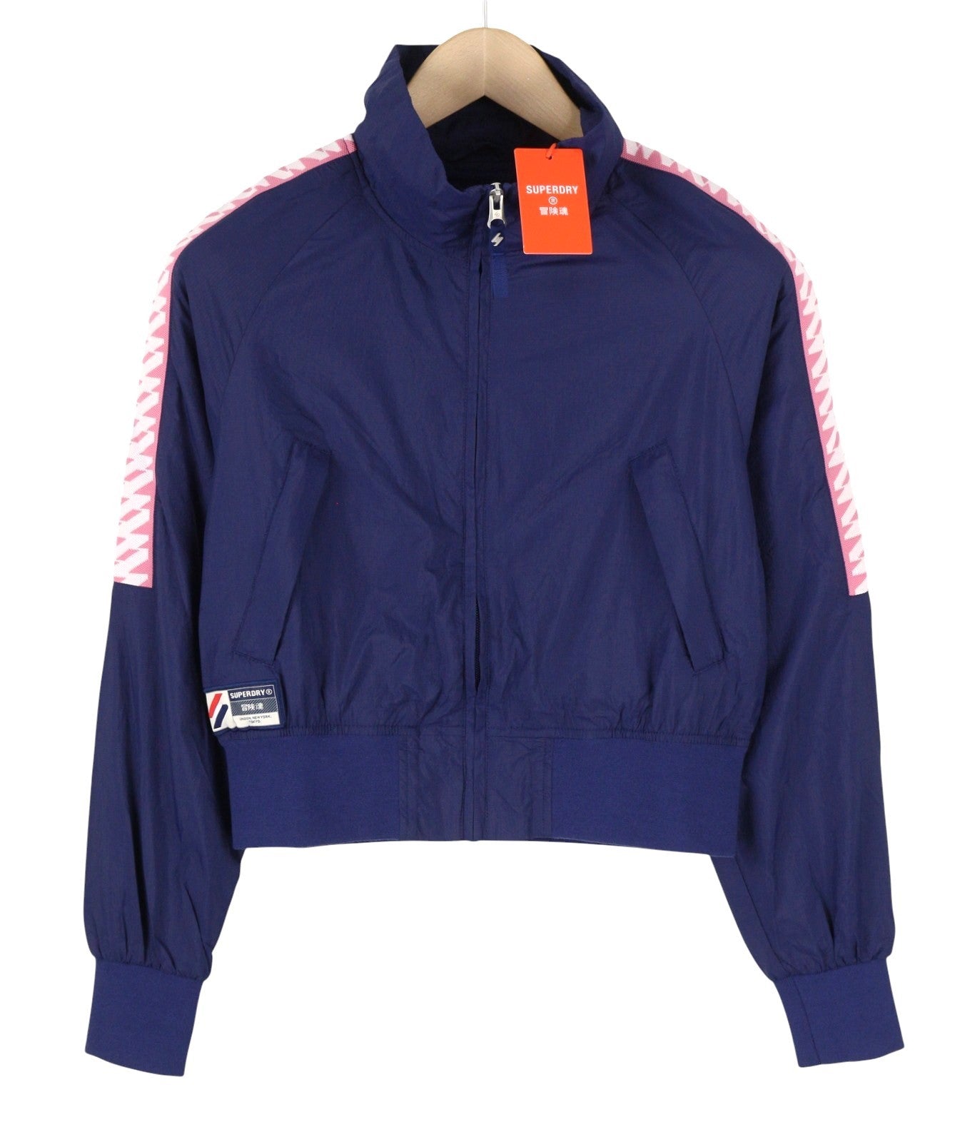 SUPERDRY Non Hooded Track Wind Runner Women Jacket M Blue High Neck Lightweight