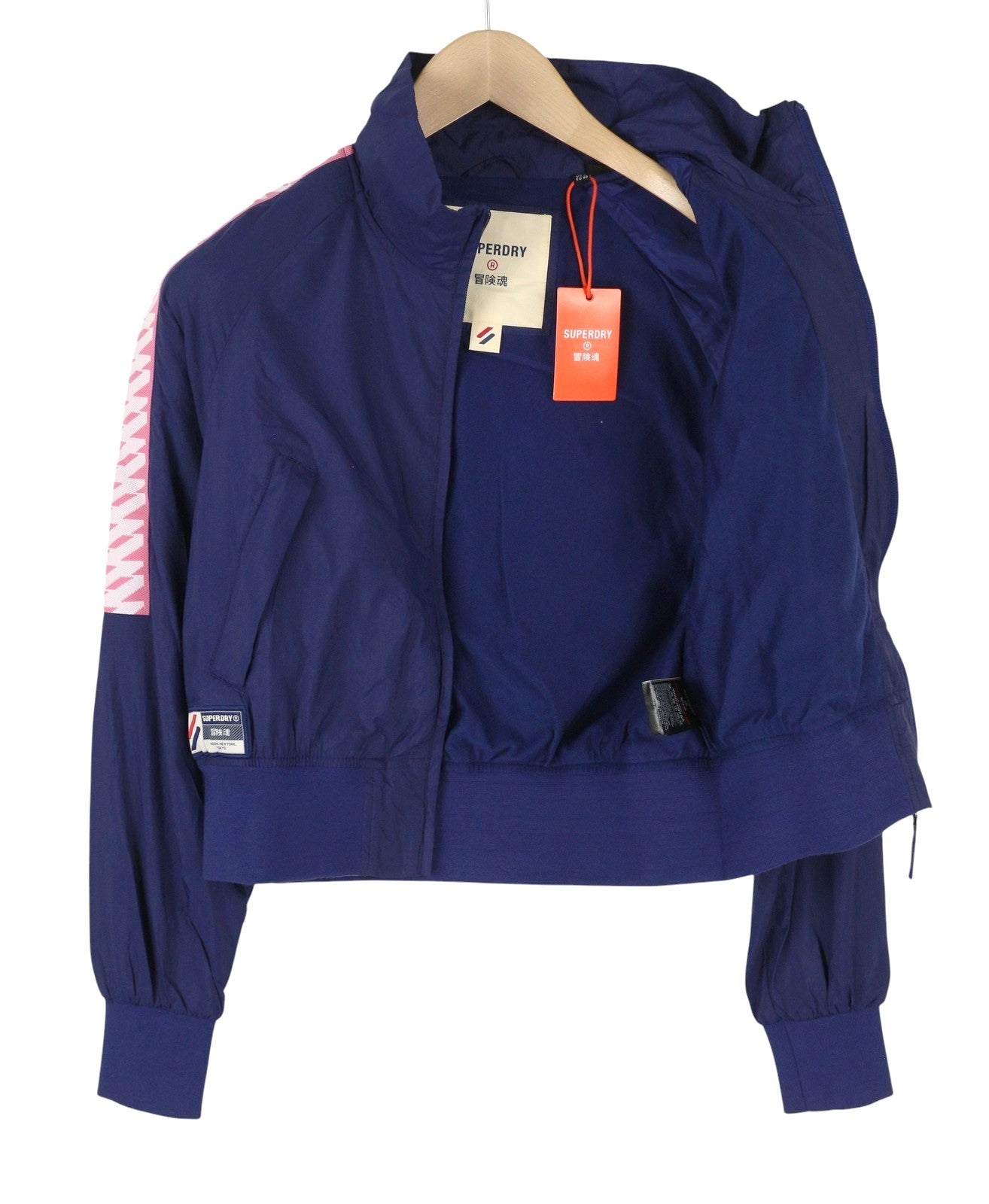 SUPERDRY Non Hooded Track Wind Runner Women Jacket M Blue High Neck Lightweight