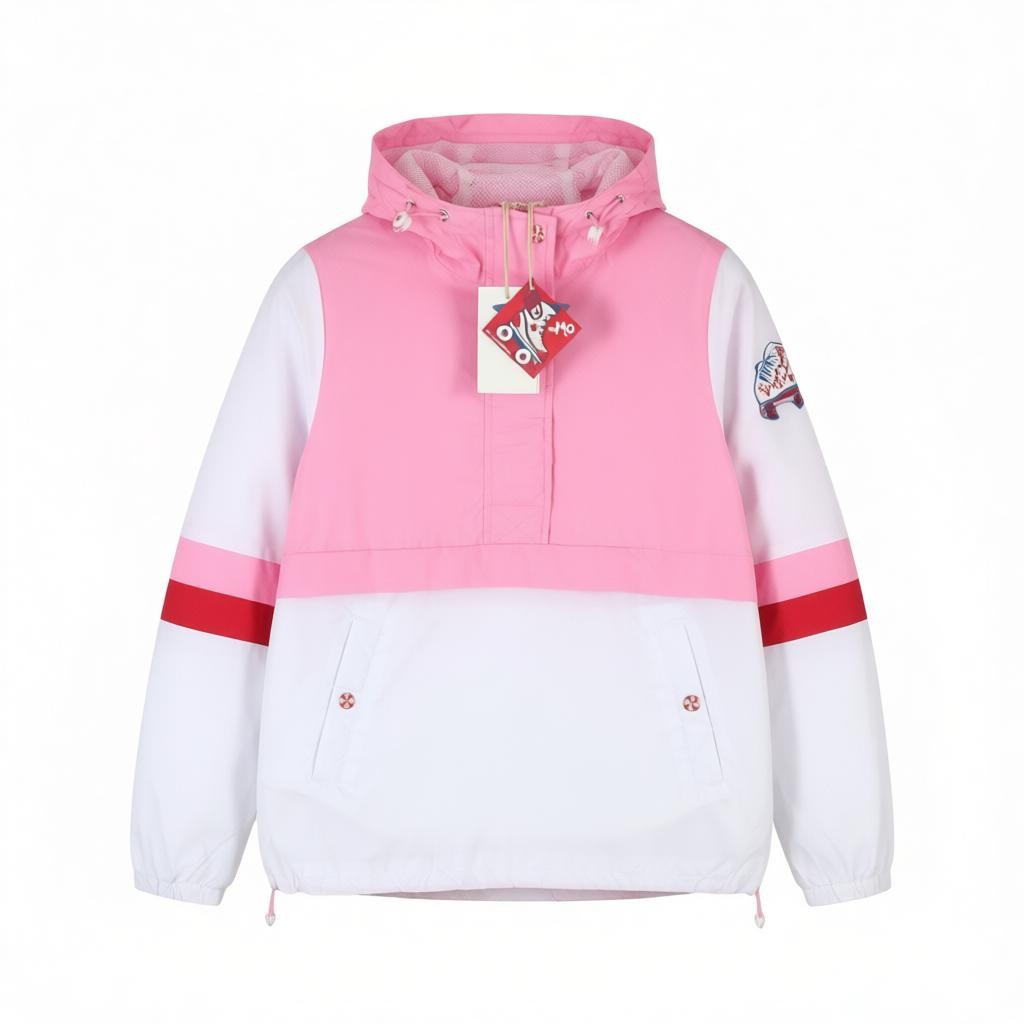 MYMO Women Jacket S Anorak Mesh Lined Hooded Lightweight Pink White