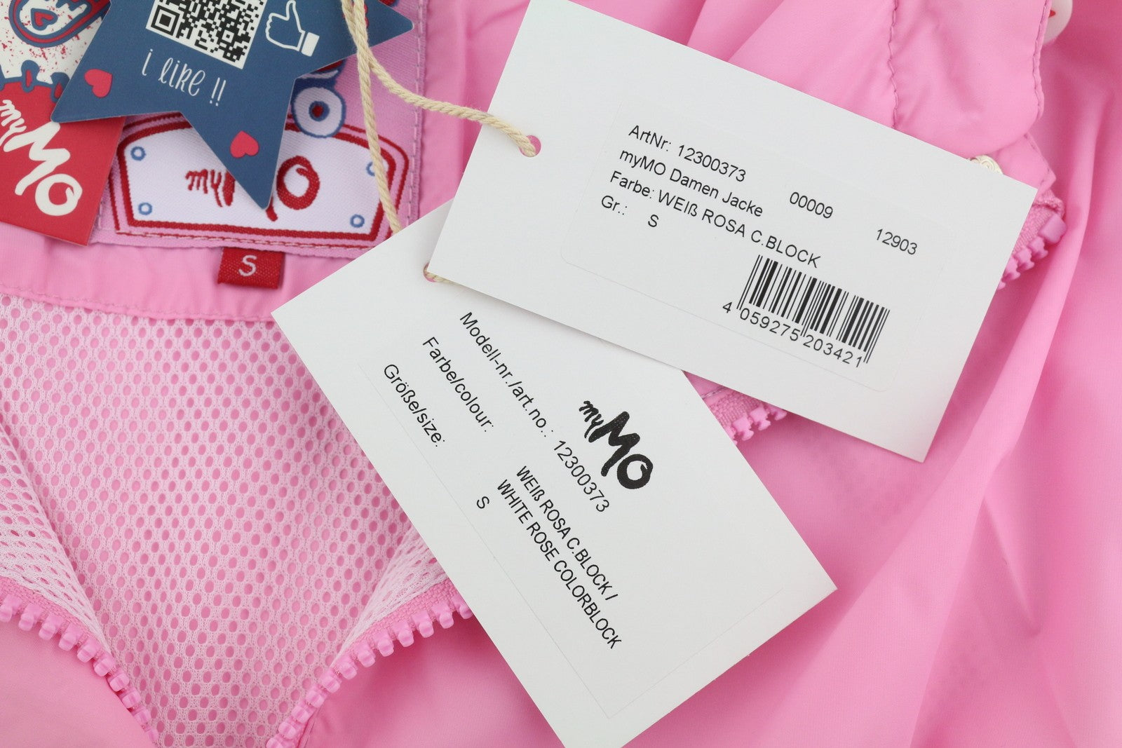 MYMO Women Jacket S Anorak Mesh Lined Hooded Lightweight Pink White