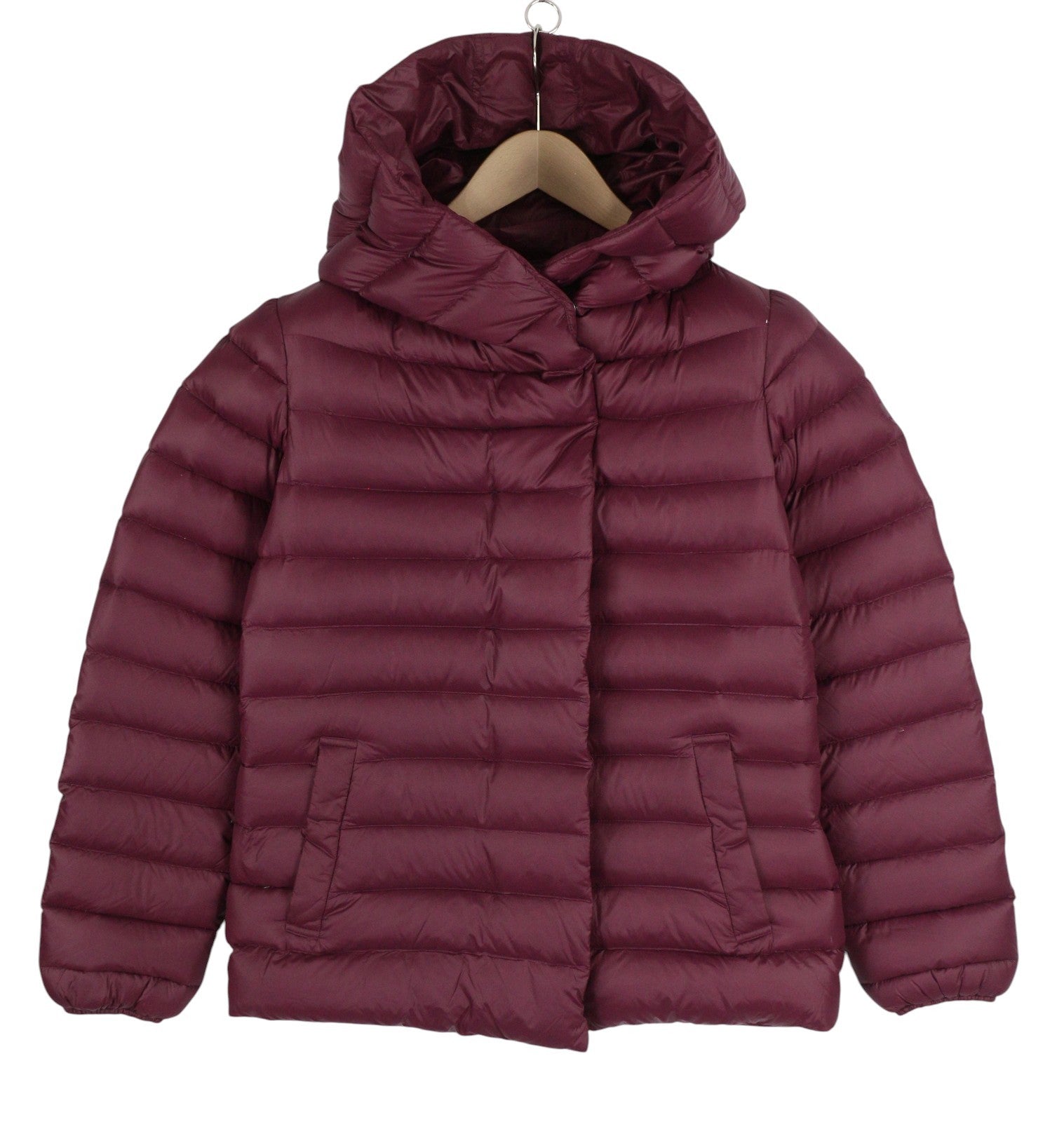DIESEL Women's Jacket S Burgundy Down Hooded Zip Snap Puffer