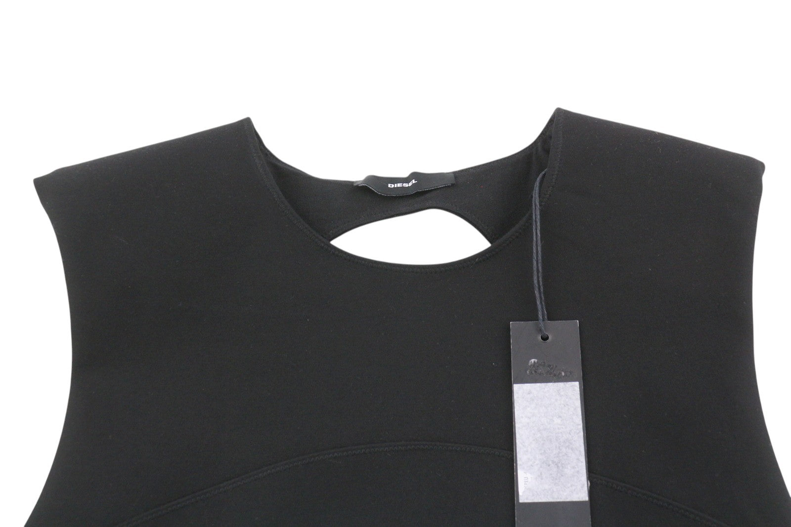DIESEL Women's Dress S Black Sleeveless Cut Out Back Logo Midi
