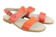 TIMBERLAND A24R6 Women's Sandals EU38.5 Orange Leather Buckle Flat Logo
