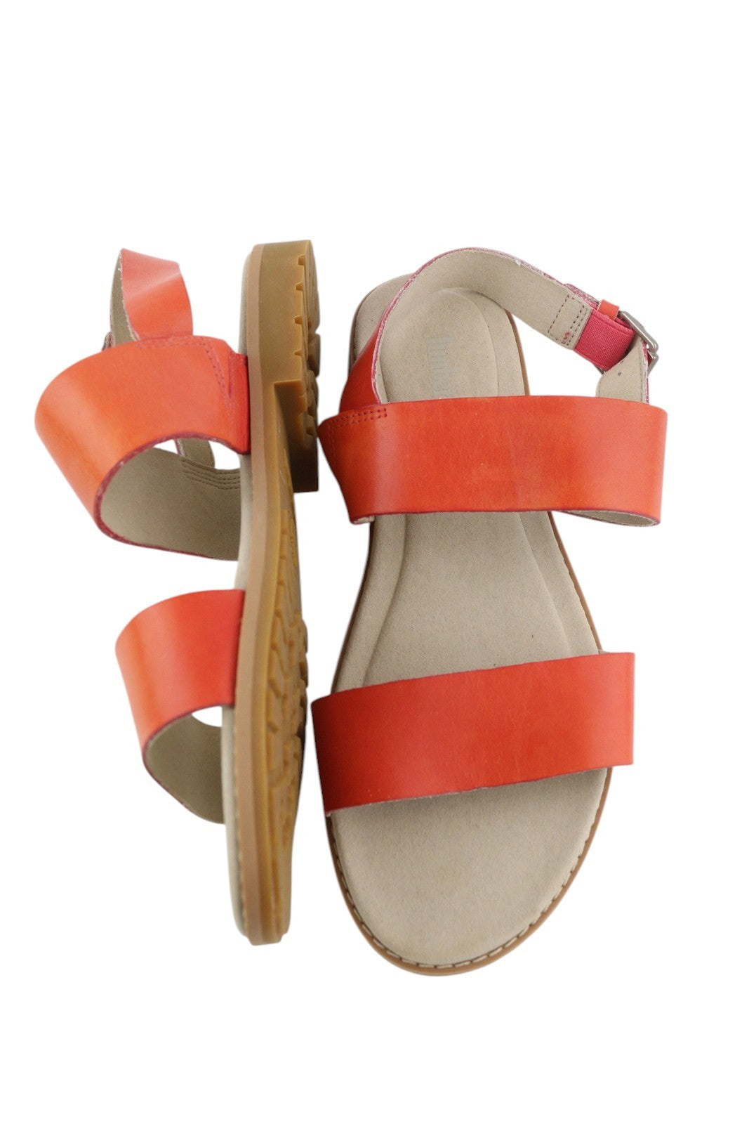 TIMBERLAND A24R6 Women's Sandals EU38.5 Orange Leather Buckle Flat Logo