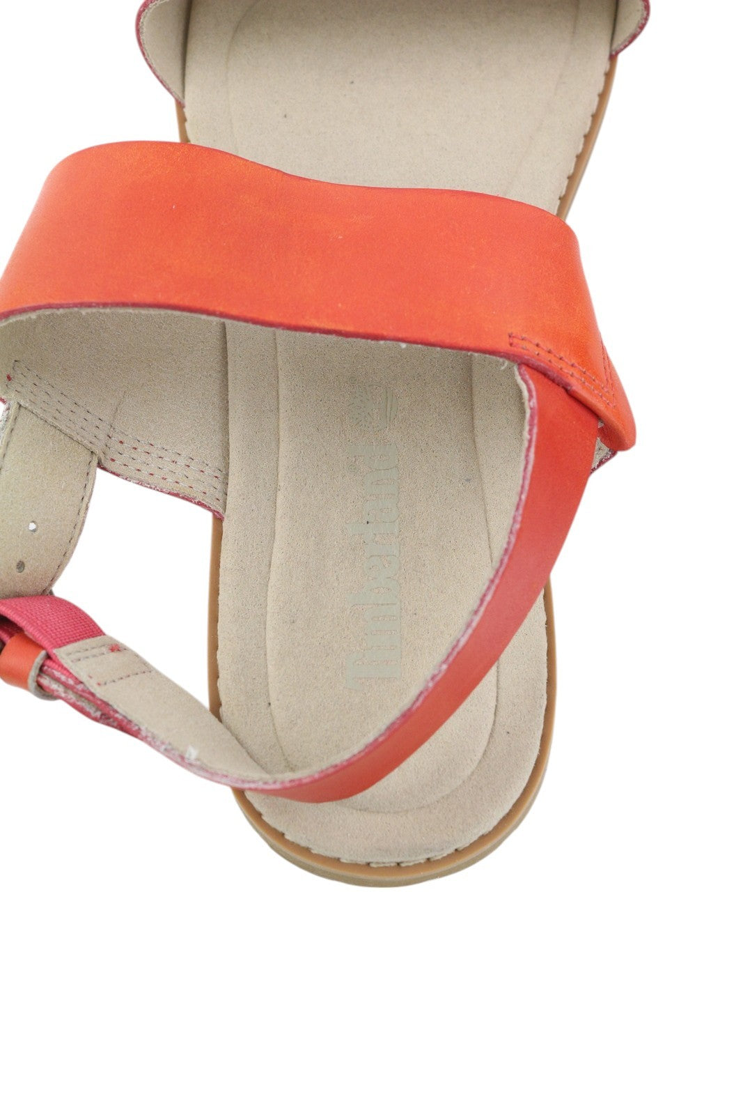 TIMBERLAND A24R6 Women's Sandals EU38.5 Orange Leather Buckle Flat Logo