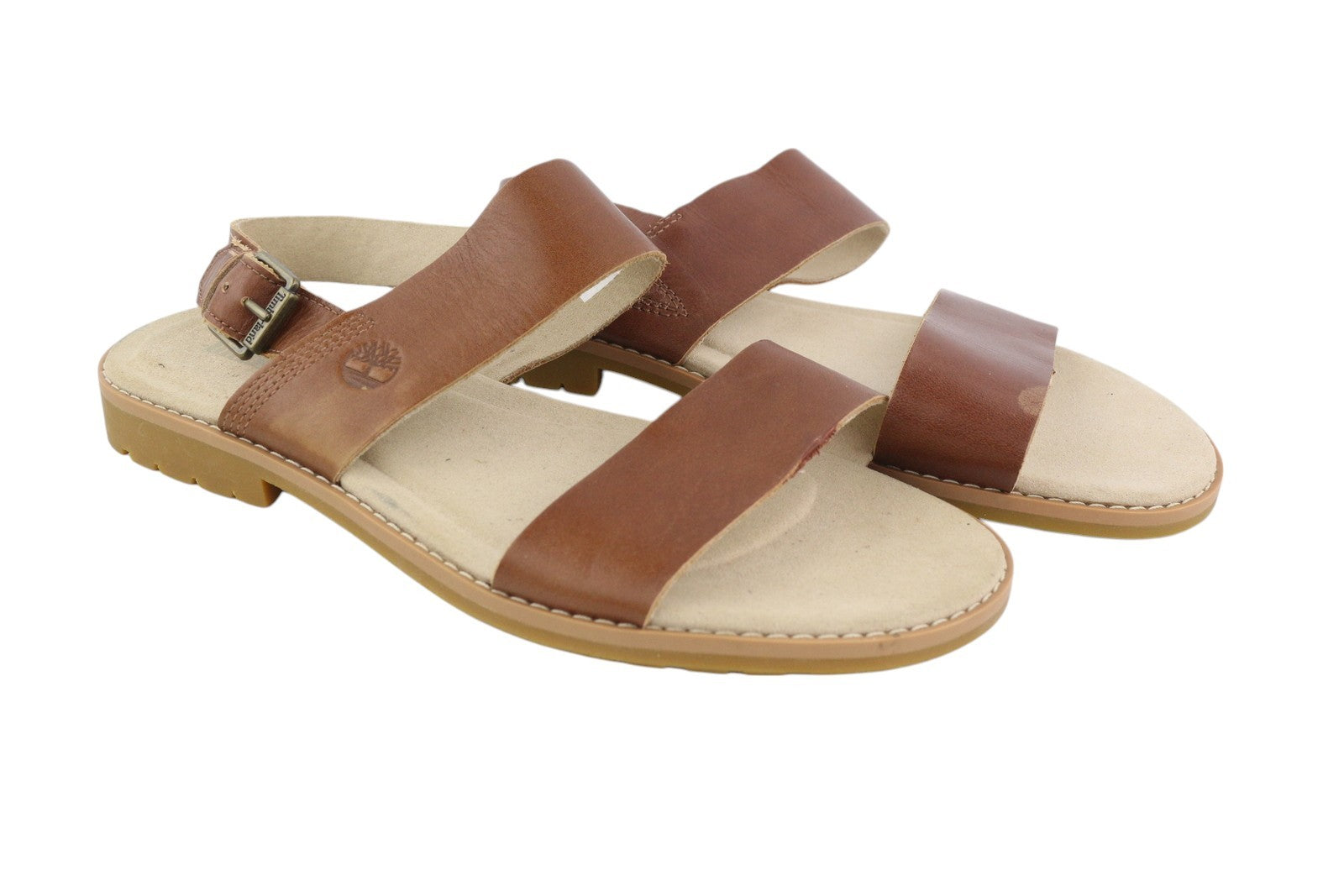 TIMBERLAND A23VZ Women's Sandals EU37.5/38 Brown Leather Buckled Flat Logo