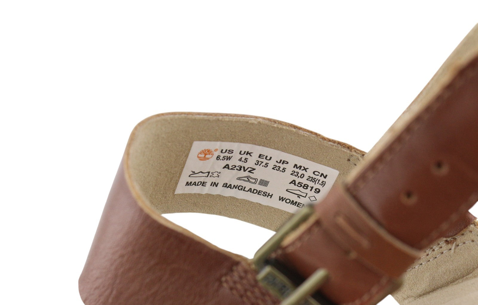 TIMBERLAND A23VZ Women's Sandals EU37.5/38 Brown Leather Buckled Flat Logo