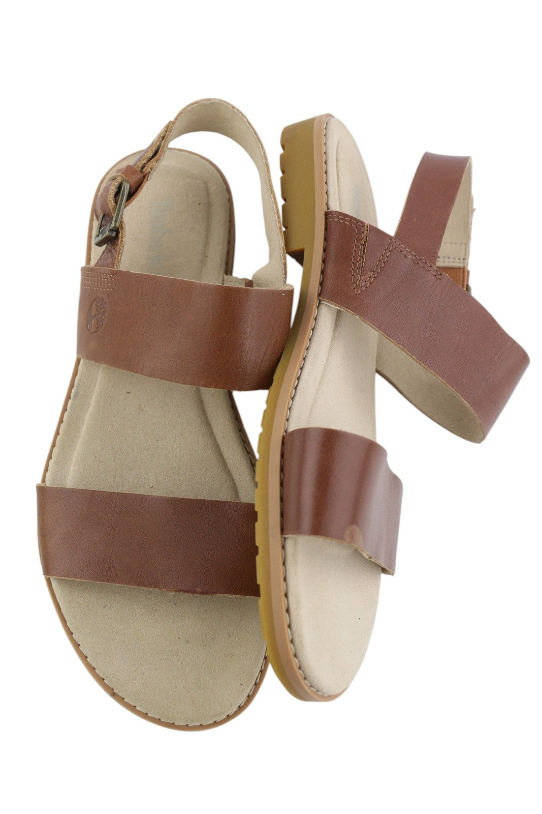 TIMBERLAND A23VZ Women's Sandals EU37.5/38 Brown Leather Buckled Flat Logo