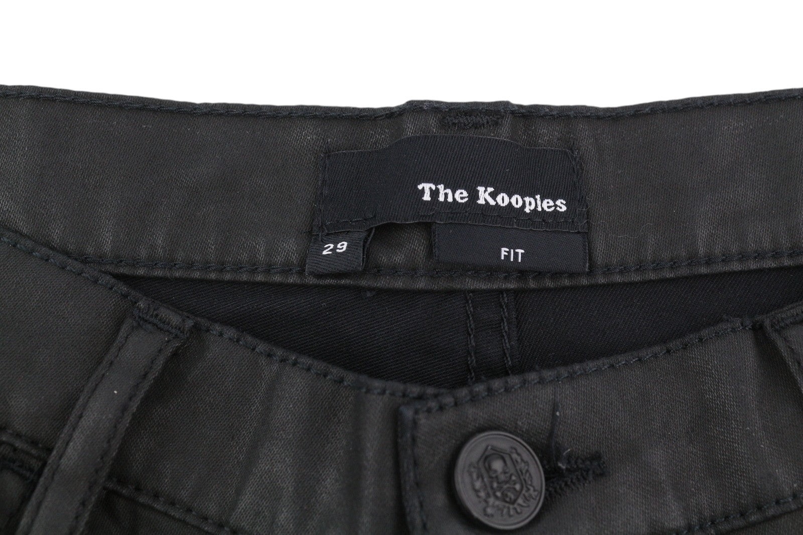 THE KOOPLES Men's Jeans W29 Black Coated Denim Button Fly Slim Logo