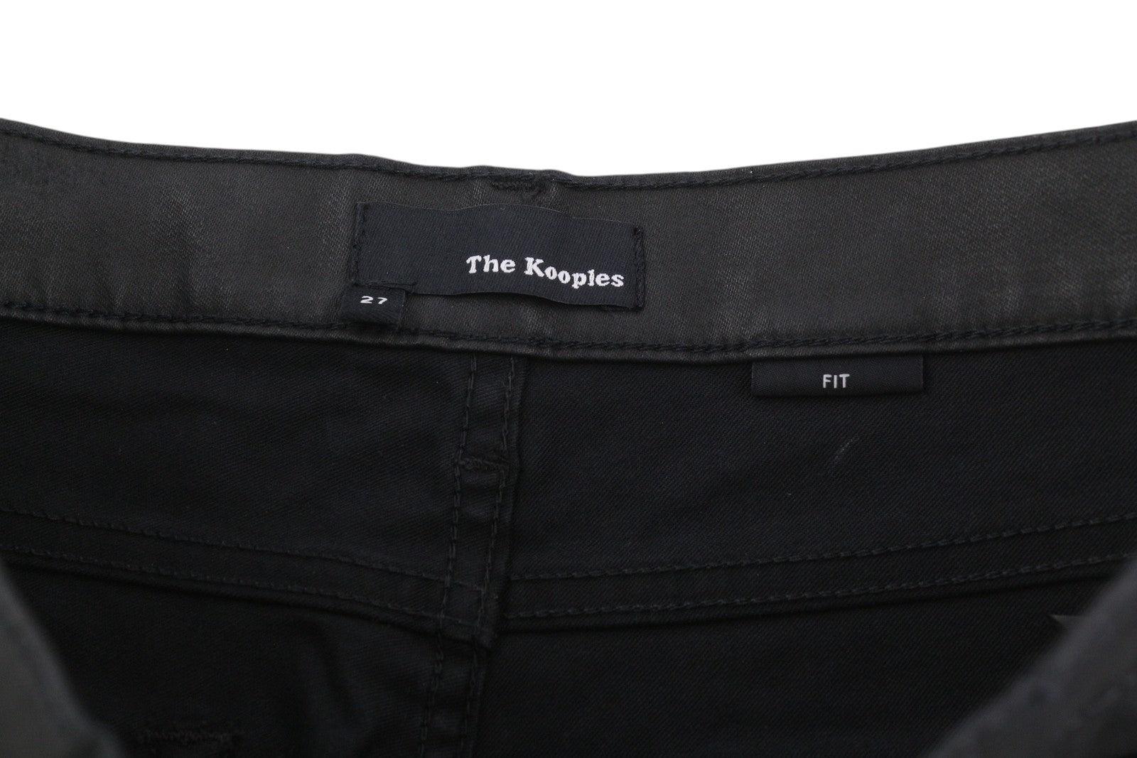 THE KOOPLES Men's Jeans W27 Black Wax Coated Button Fly Slim Dark Finish