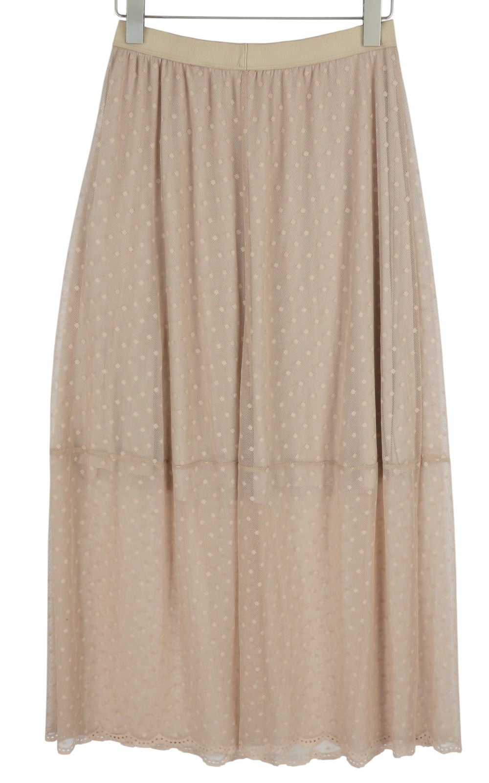 RINASCIMENTO Women's Skirt L Beige Polka Dot Tulle Lined Elastic Waist Midi