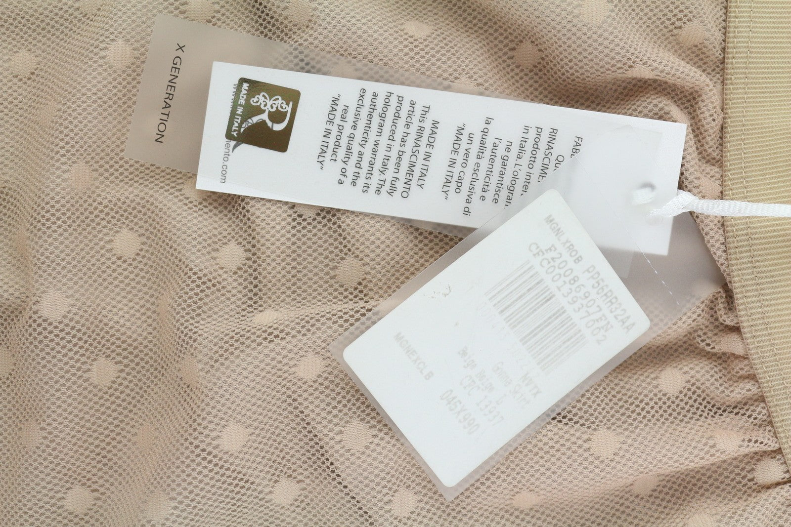 RINASCIMENTO Women's Skirt L Beige Polka Dot Tulle Lined Elastic Waist Midi