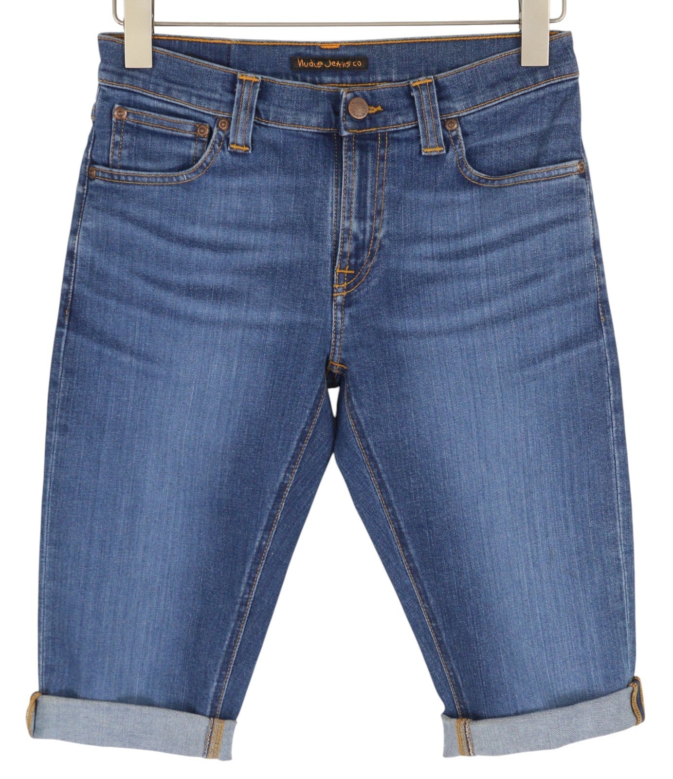 NUDIE JEANS Tube Kelly Men's Shorts W28 Blue Washed Organic Zip Denim