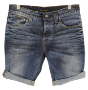 NUDIE JEANS Grim Tim Men's Shorts W33 Blue Washed Button Fly Turn Up