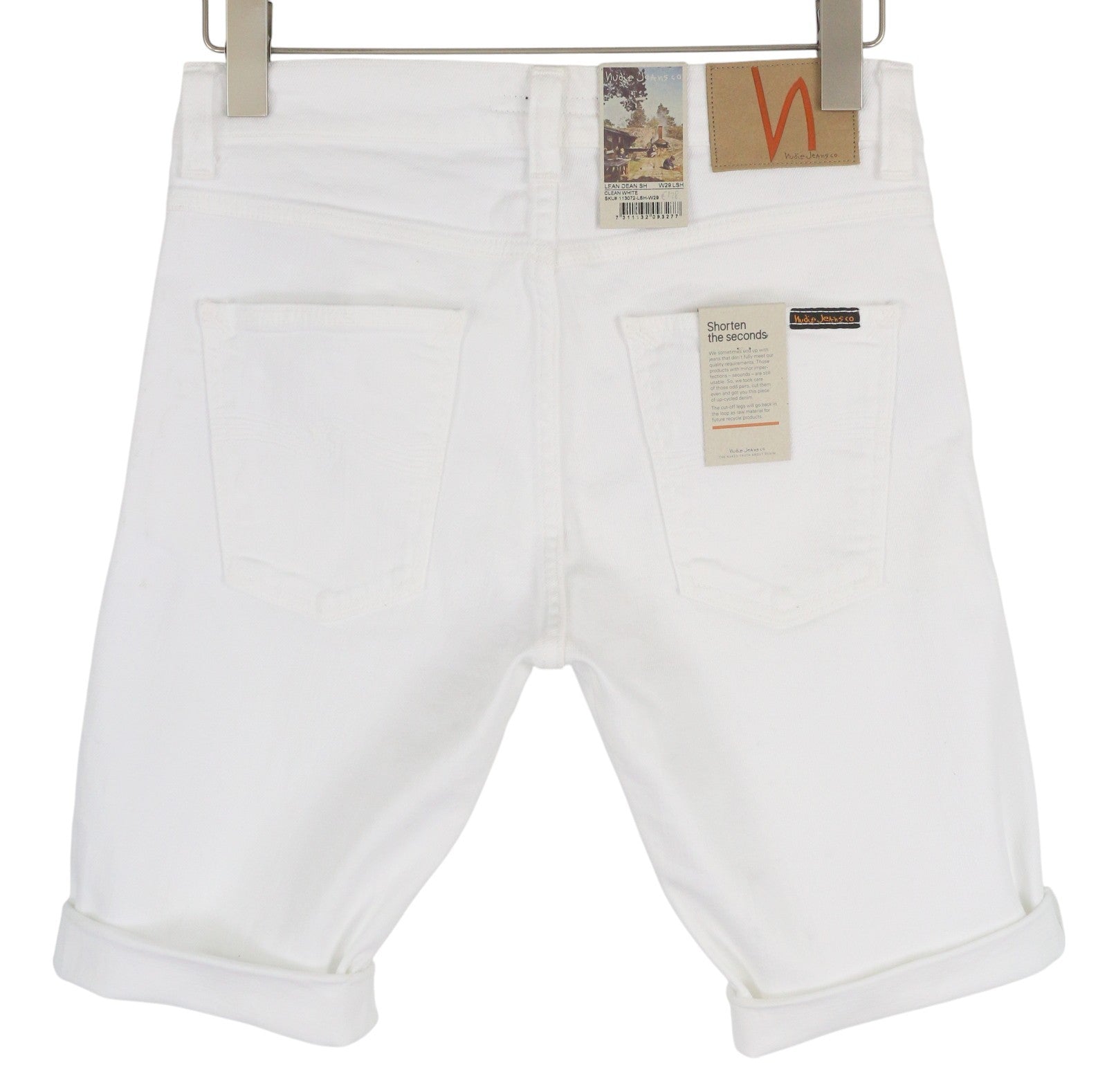 NUDIE JEANS Lean Dean Men's Shorts W29 White Denim Zip Fly Turn Up
