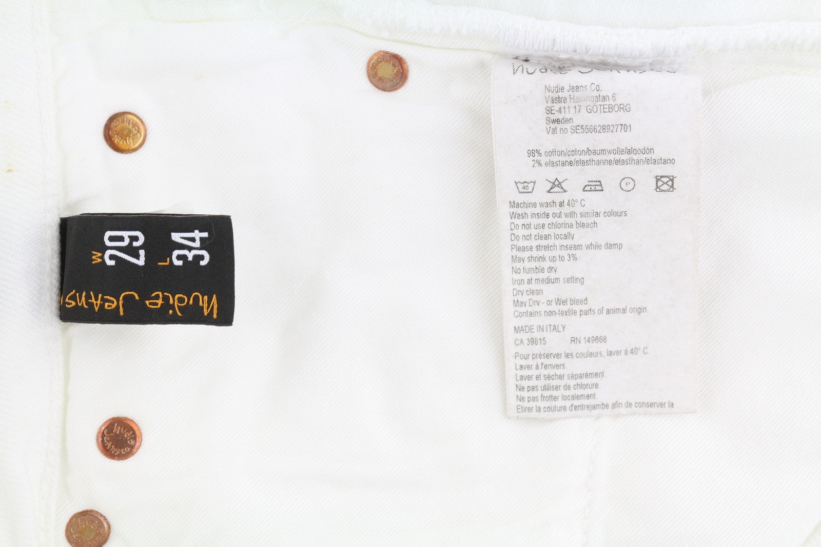 NUDIE JEANS Lean Dean Men's Shorts W29 White Denim Zip Fly Turn Up