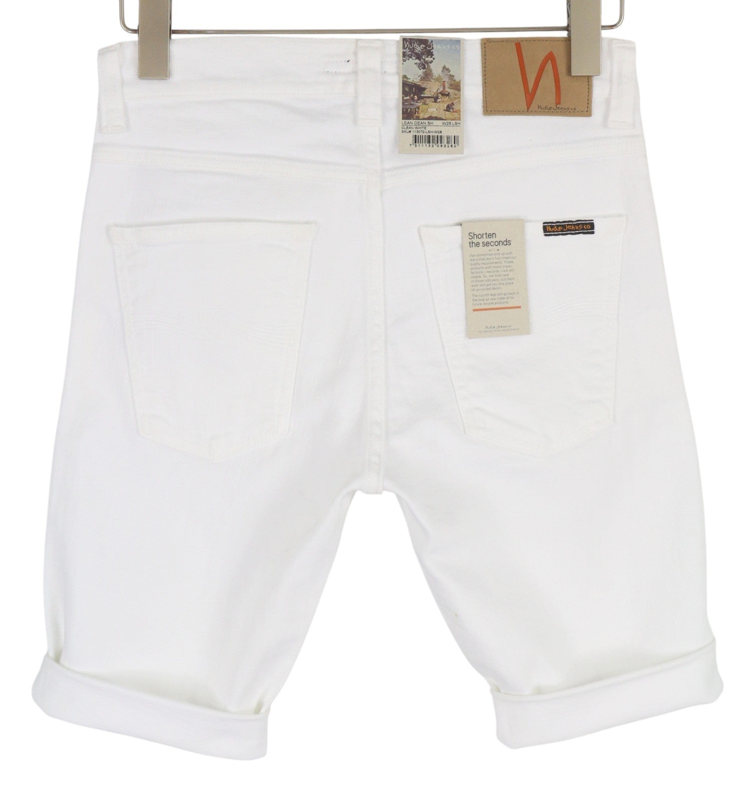 NUDIE JEANS Lean Dean Men's Shorts W28 White Denim Zip Cotton Turn Up