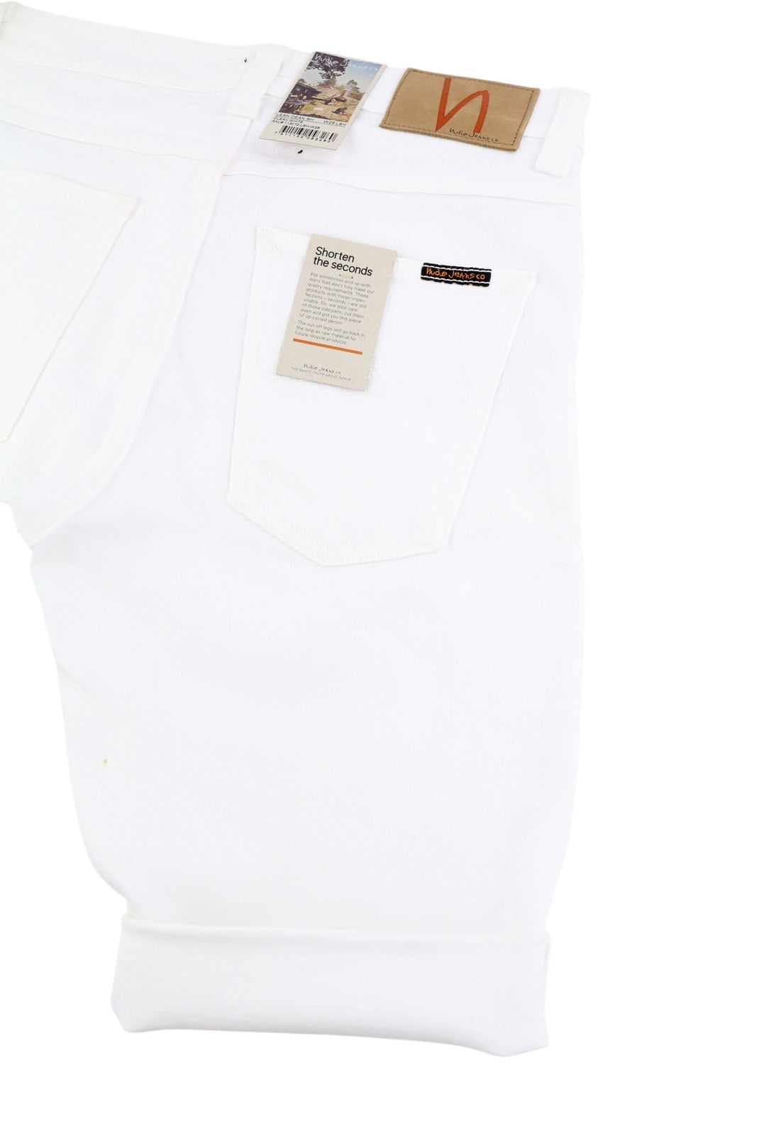 NUDIE JEANS Lean Dean Men's Shorts W28 White Denim Zip Cotton Turn Up