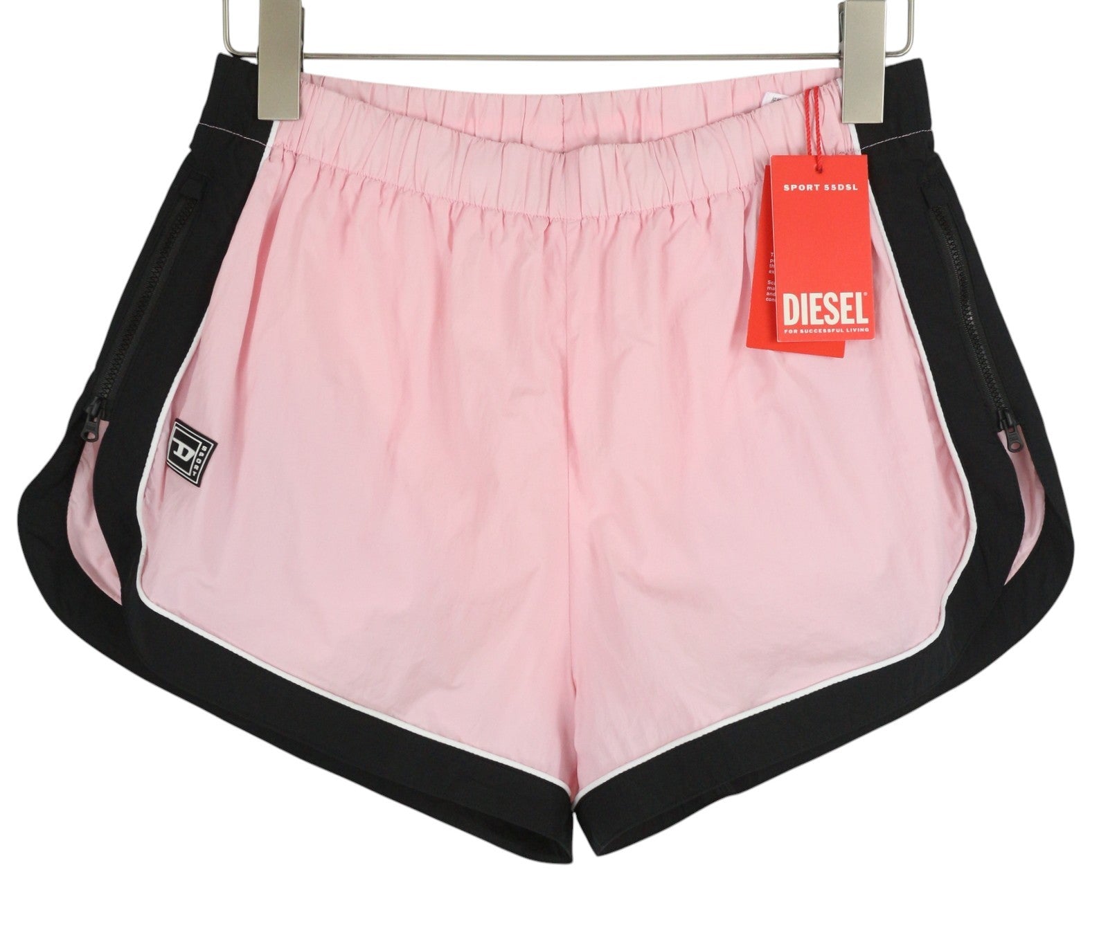 DIESEL Awwb-Eicy-Wt 12 Women's Shorts L Pink Elastic Waist Sports Logo
