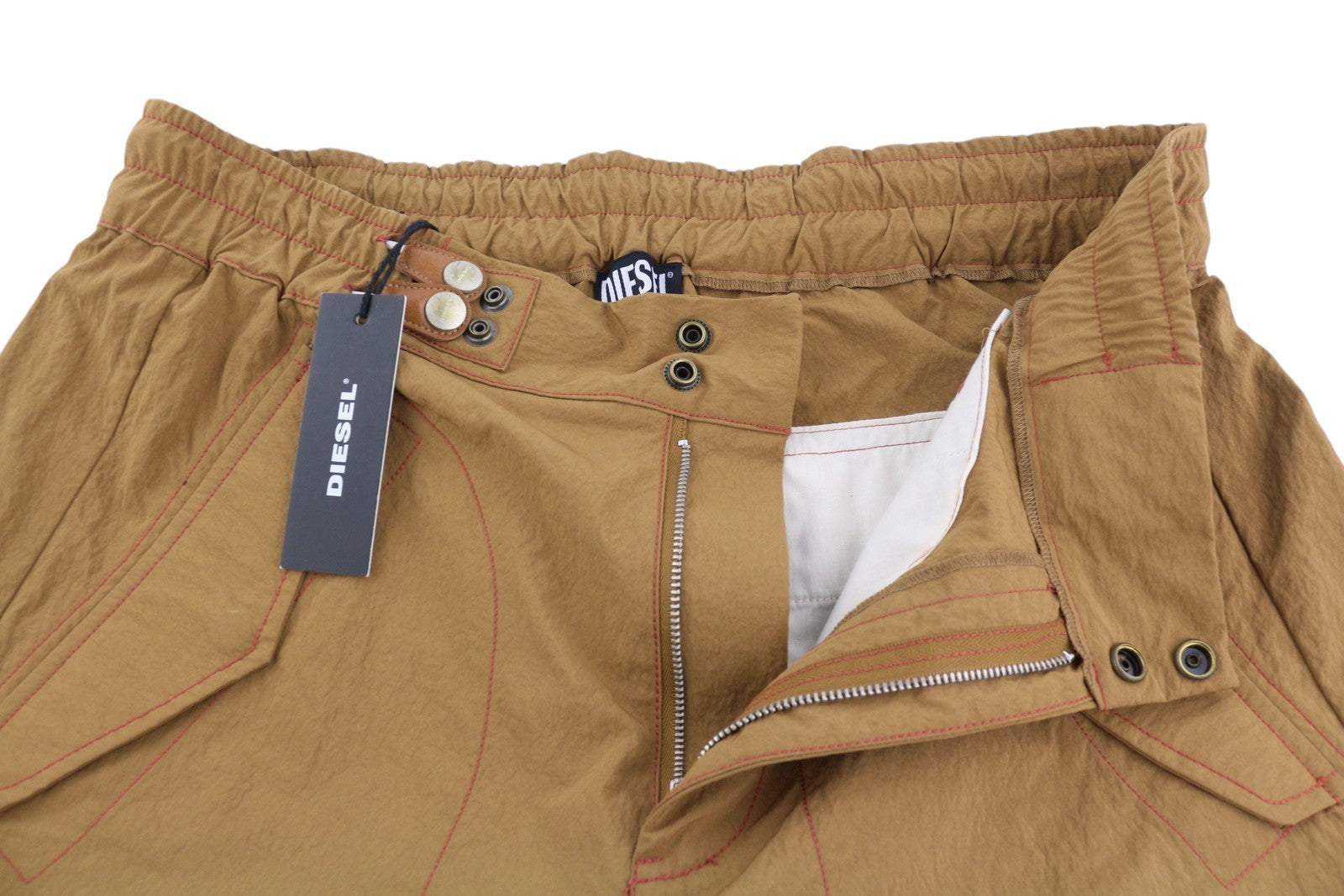 DIESEL P-Glary Men's Shorts W32 Brown Cargo Elastic Waist Utility RRP175