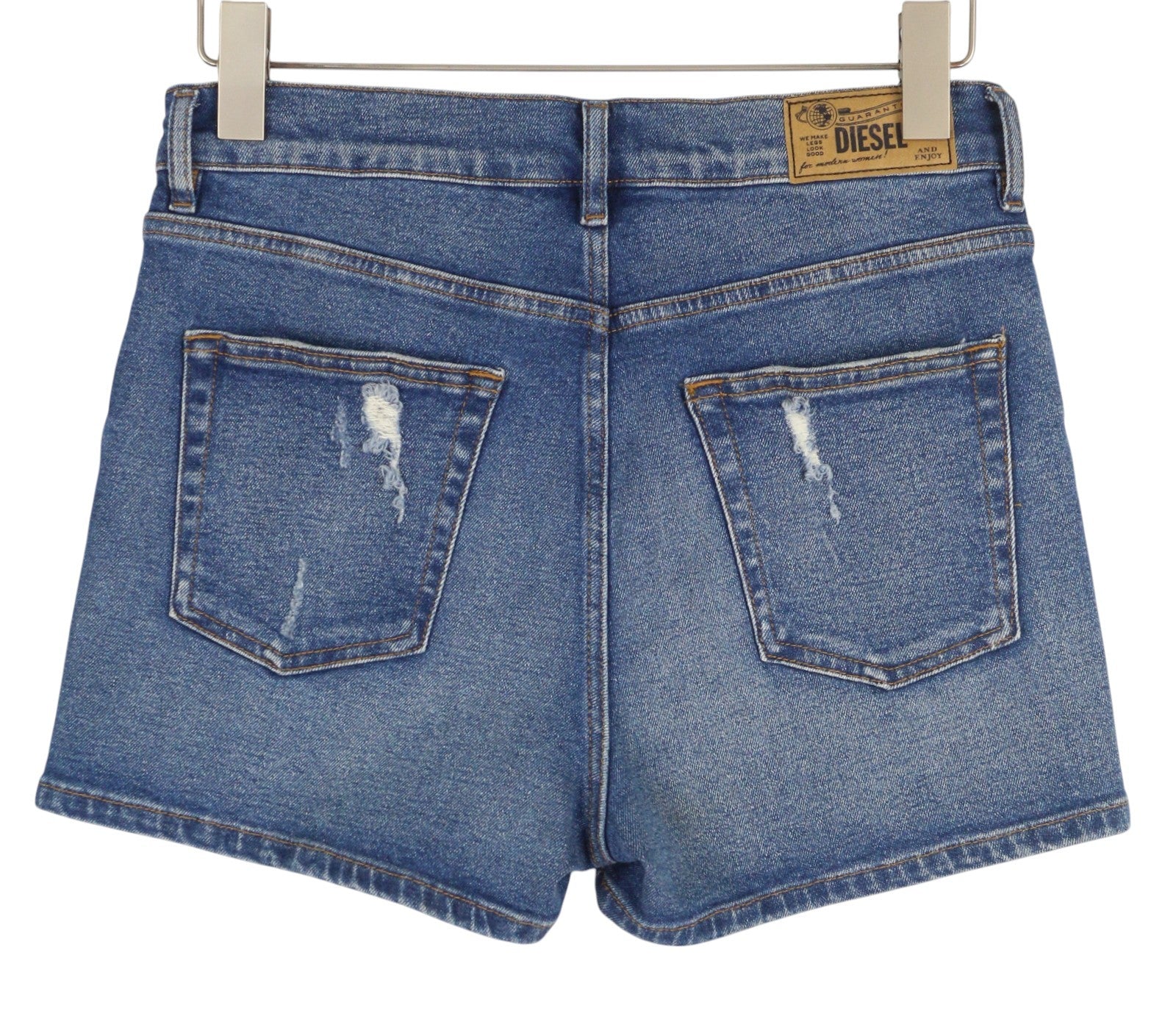 DIESEL De-Lowy-Ra RB022 Women's Shorts W25 Blue Washed Denim Distressed