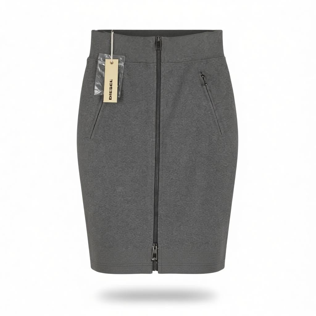 DIESEL O-Vita Women's Skirt W25 Grey Melange Fitted Pencil Zip Detail