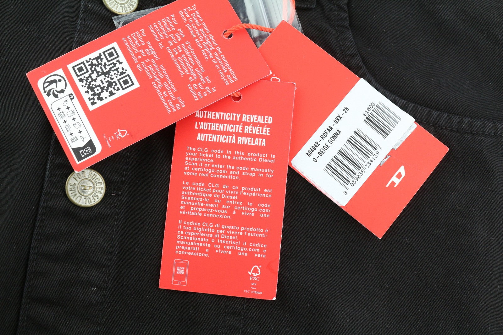 DIESEL O-Beige Women's Skirt W28 Black Cotton Button Fly Mini Logo