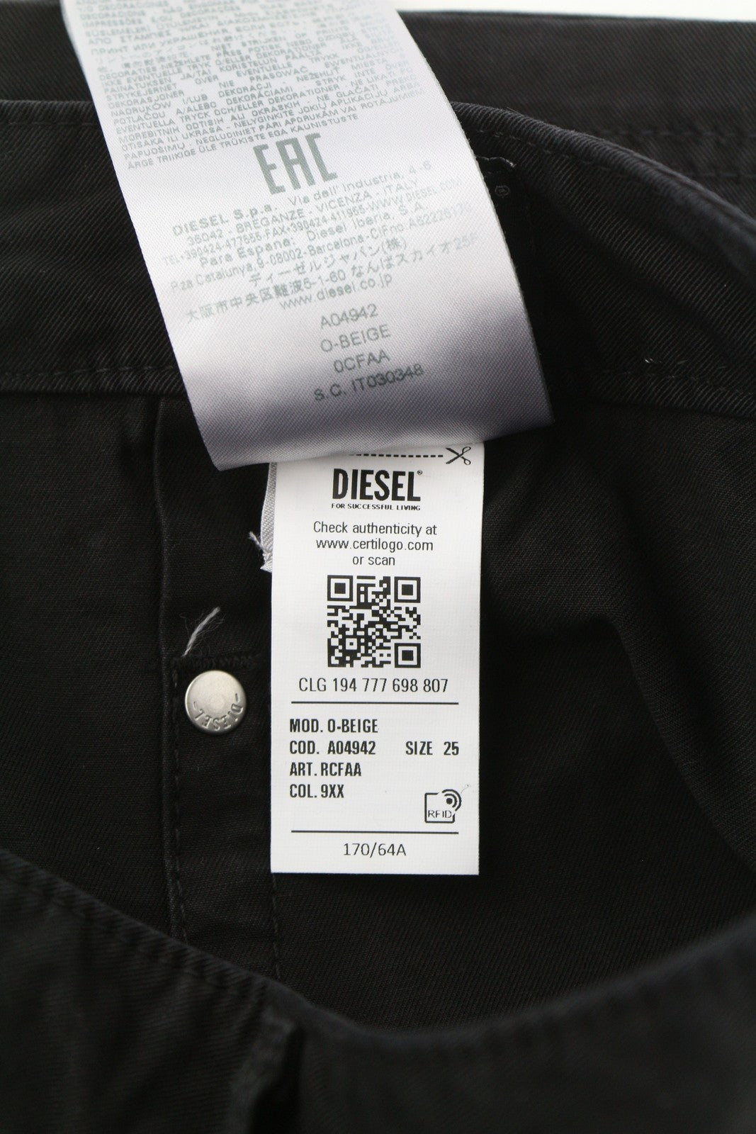 DIESEL O-Beige Women's Skirt W25 Black Cotton Buttoned Mini Five Pocket