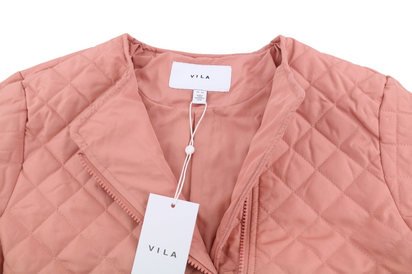 VILA Sassy Women Jacket EU40 Pink Quilted Padded Asymmetrical Zip Lightweight