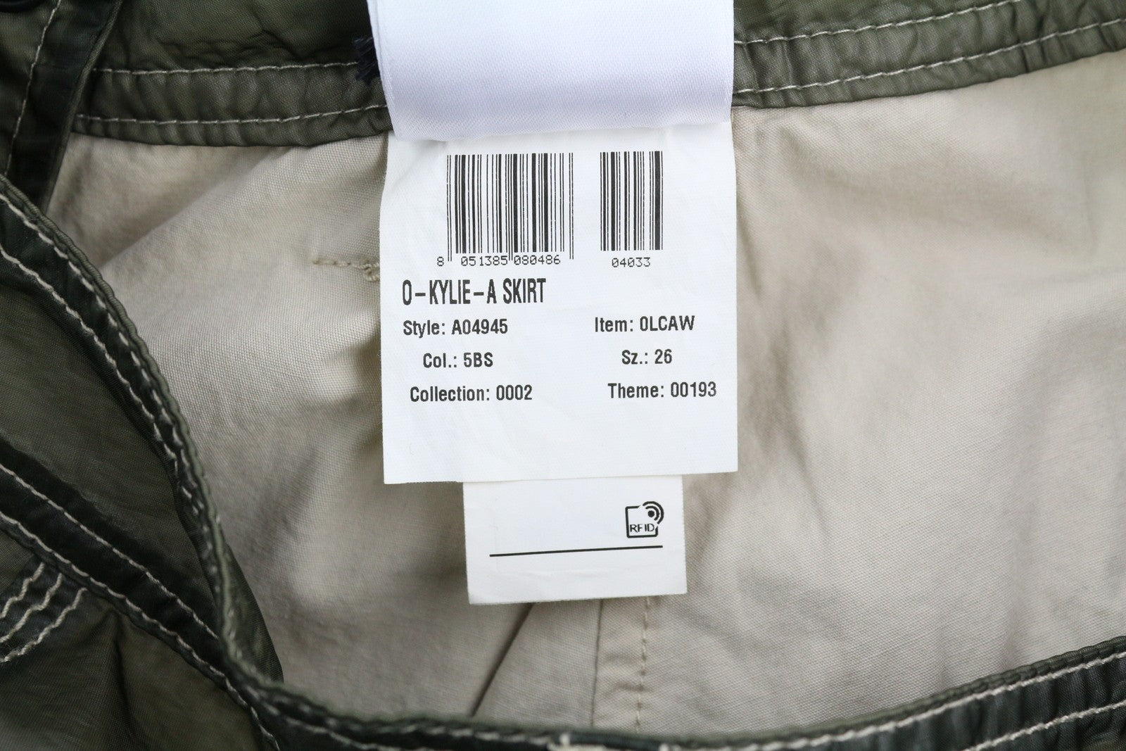 DIESEL O-Kylie-A Women's Skirt W26 Khaki Coated Look Zip Mini Pockets