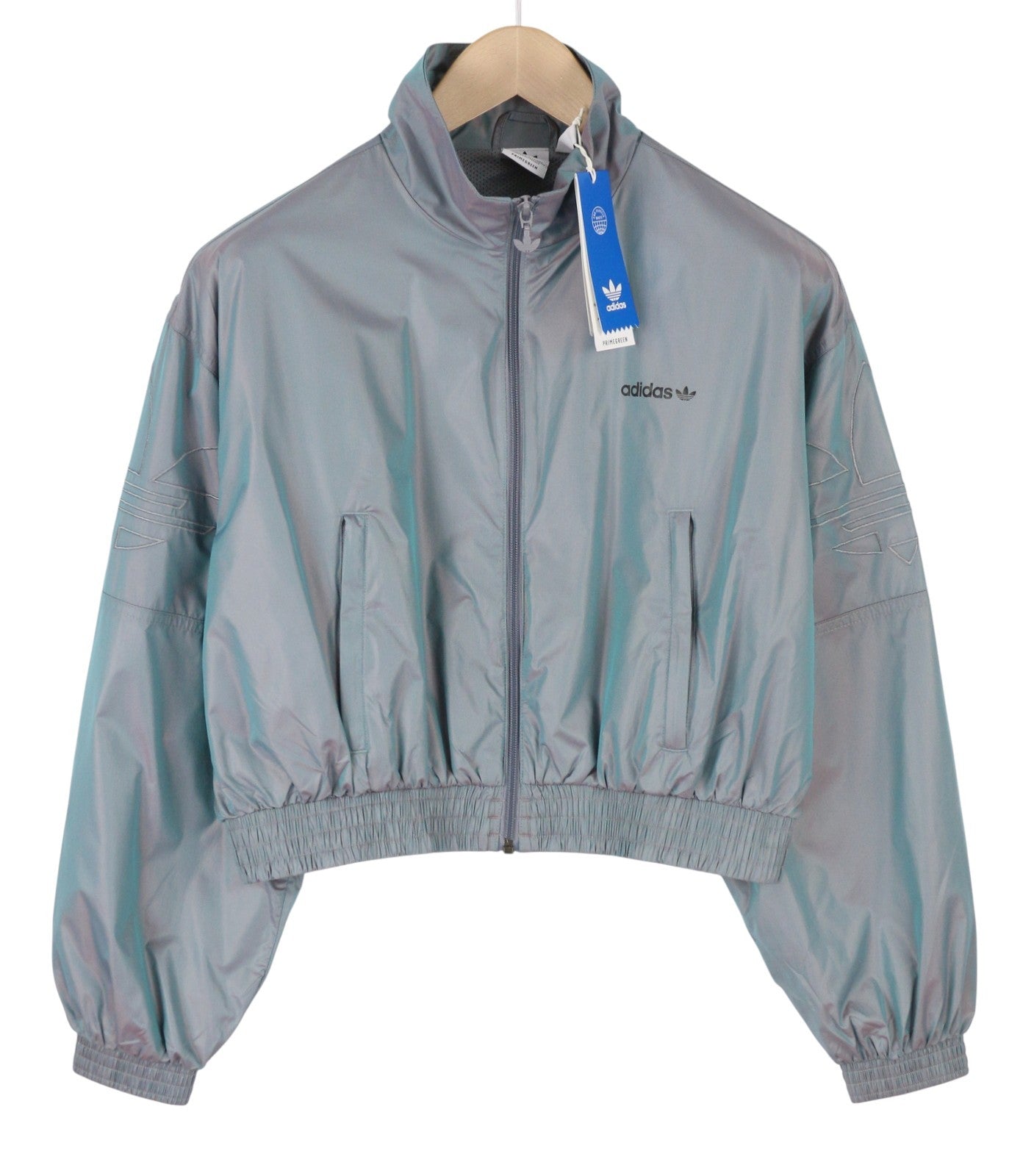 ADIDAS Adicolor Iridescent Track Women Jacket S Prime Green Holographic Crop