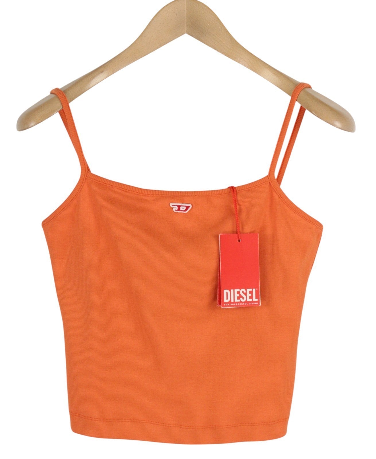 DIESEL T-Hop-D Women's T-Shirt M Orange Cropped Sleeveless Stretch Logo