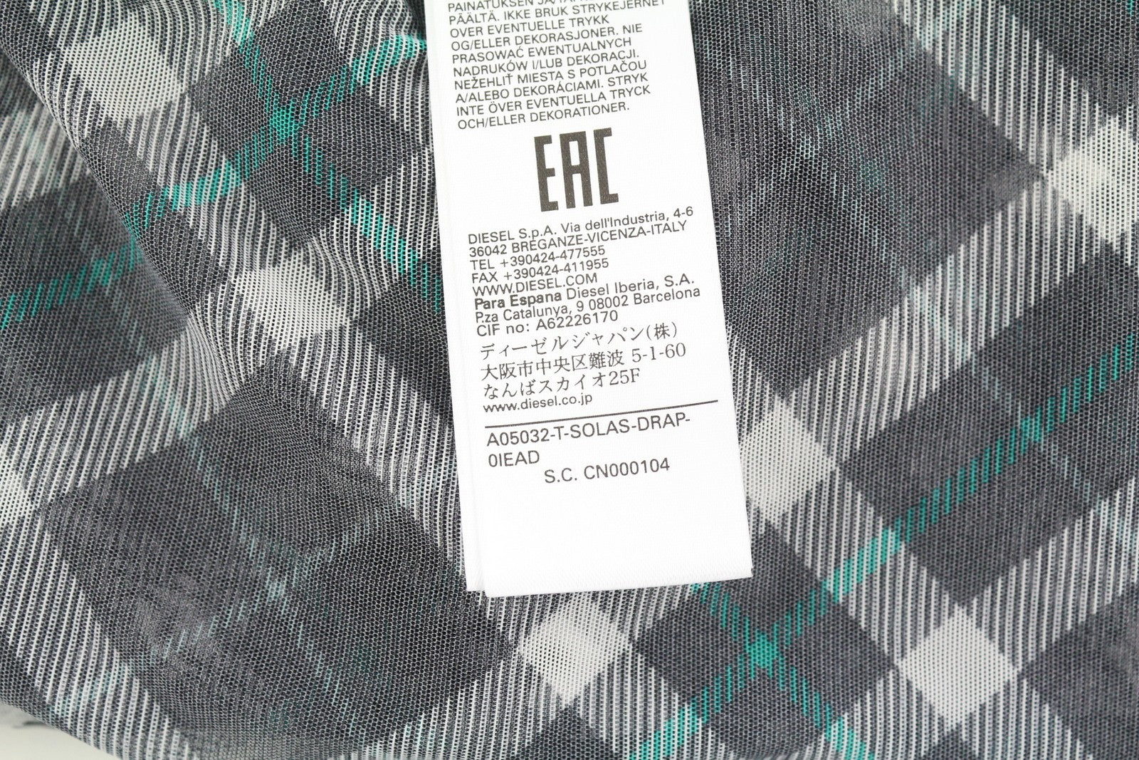 DIESEL T-Solas-Drap Women's T-Shirt S Black Plaid Sleeveless Ruffle Sides