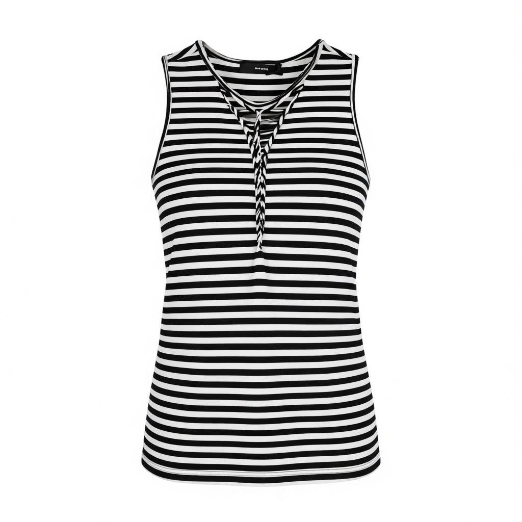 DIESEL T-Amos Women's T-Shirt S White Black Stripe Sleeveless Logo