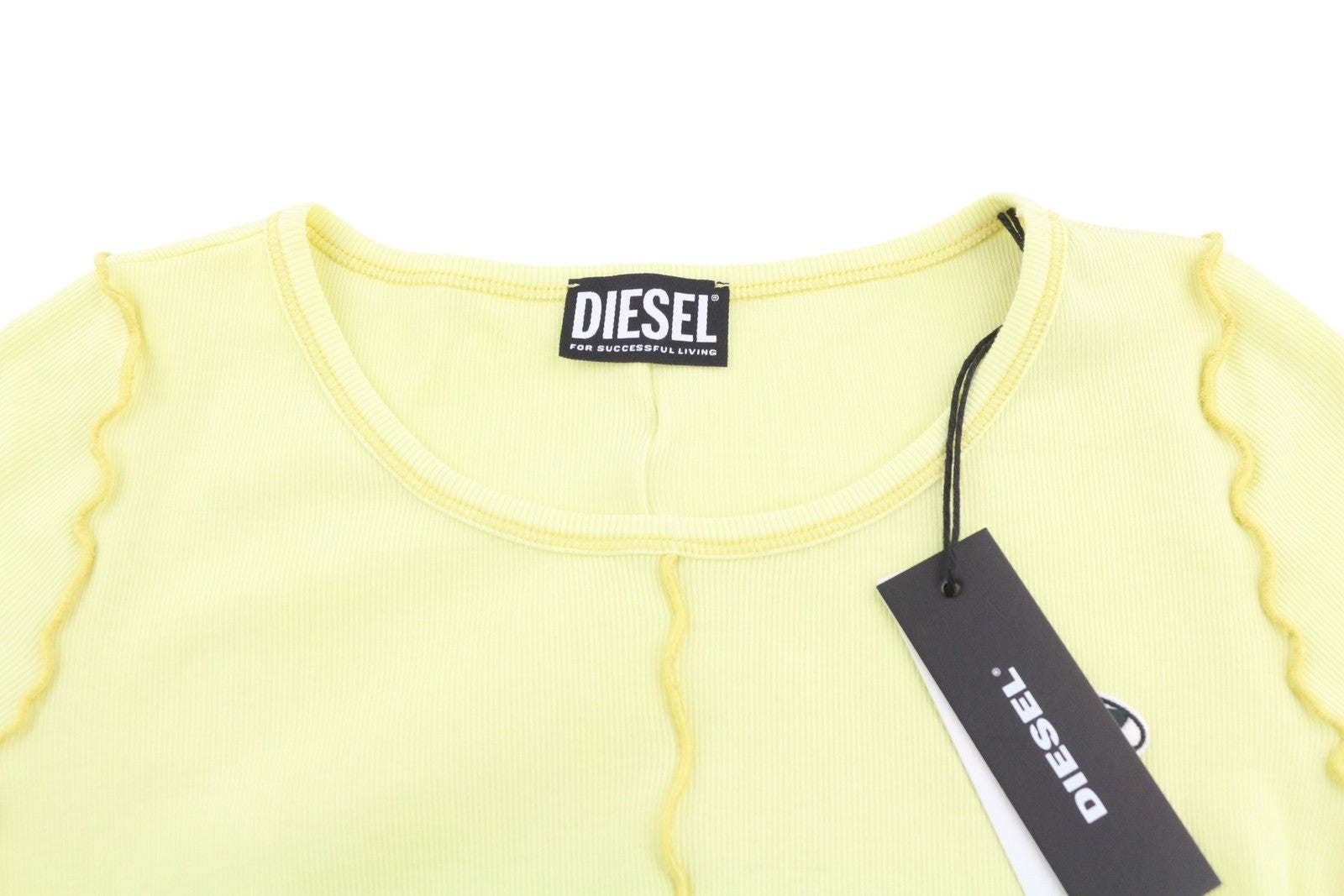 DIESEL T-Ribby Women's T-Shirt S Yellow Cropped Stretch Short Sleeve